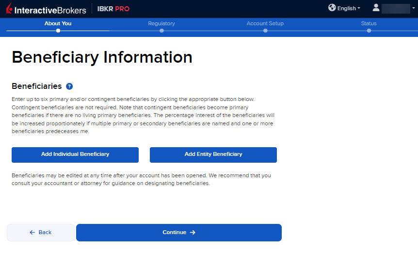 The beneficiary information on a retirement account application. 