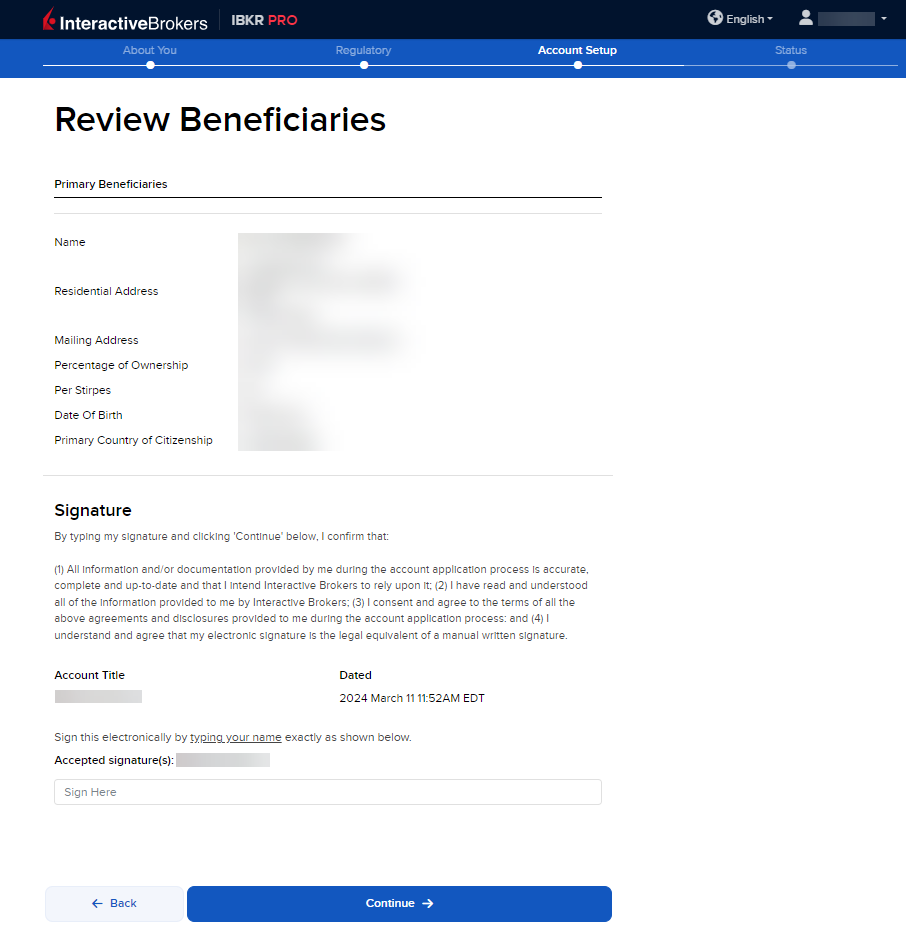The review beneficiaries panel in the application. 