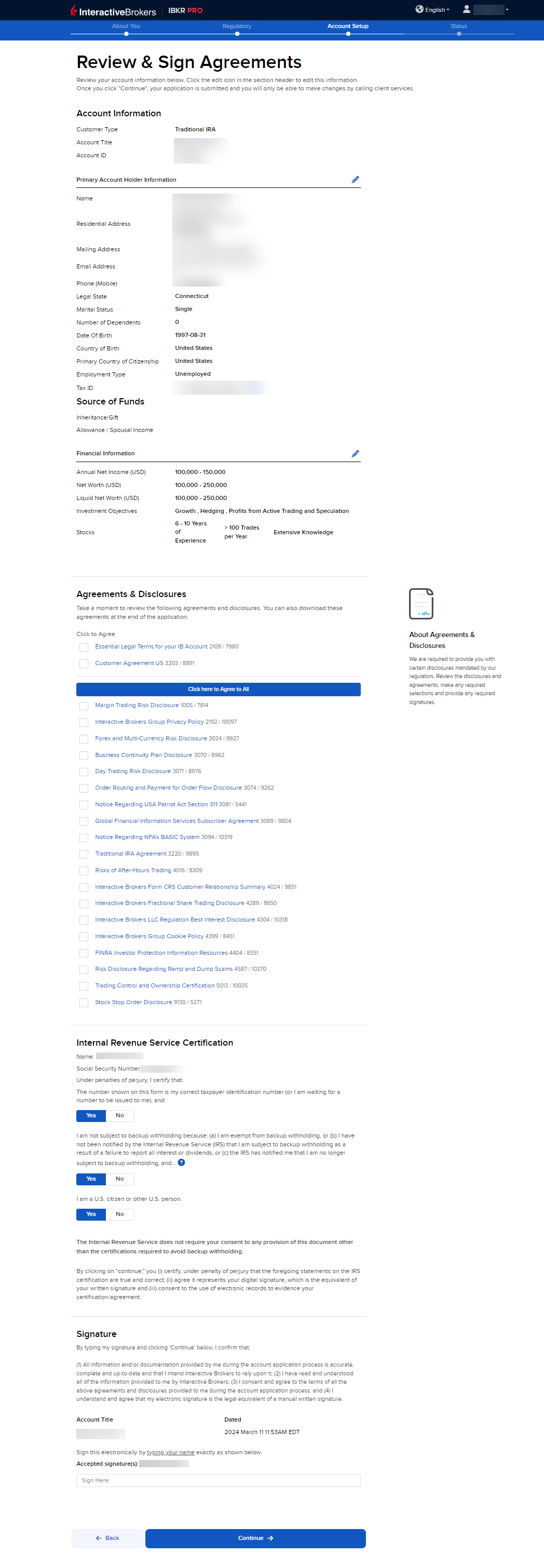 Review and sign the retirmenet account applcation. 