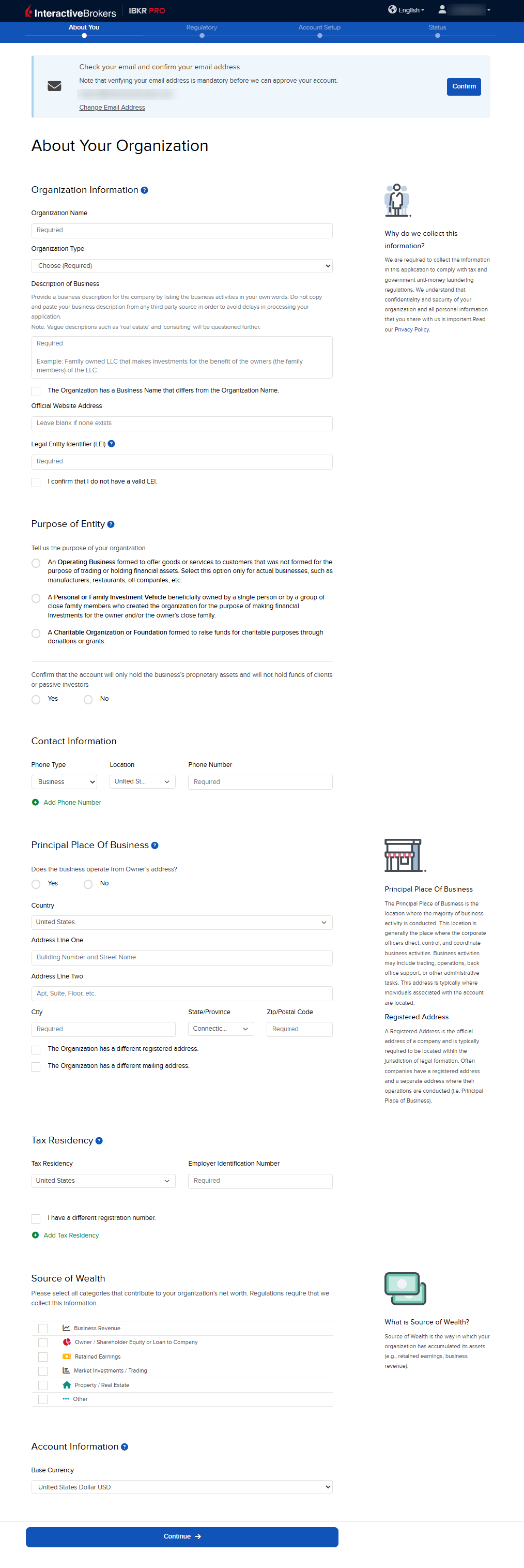 The about your organization panel in the application. 