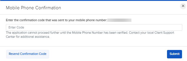 The mobile phone confirmation panel. 