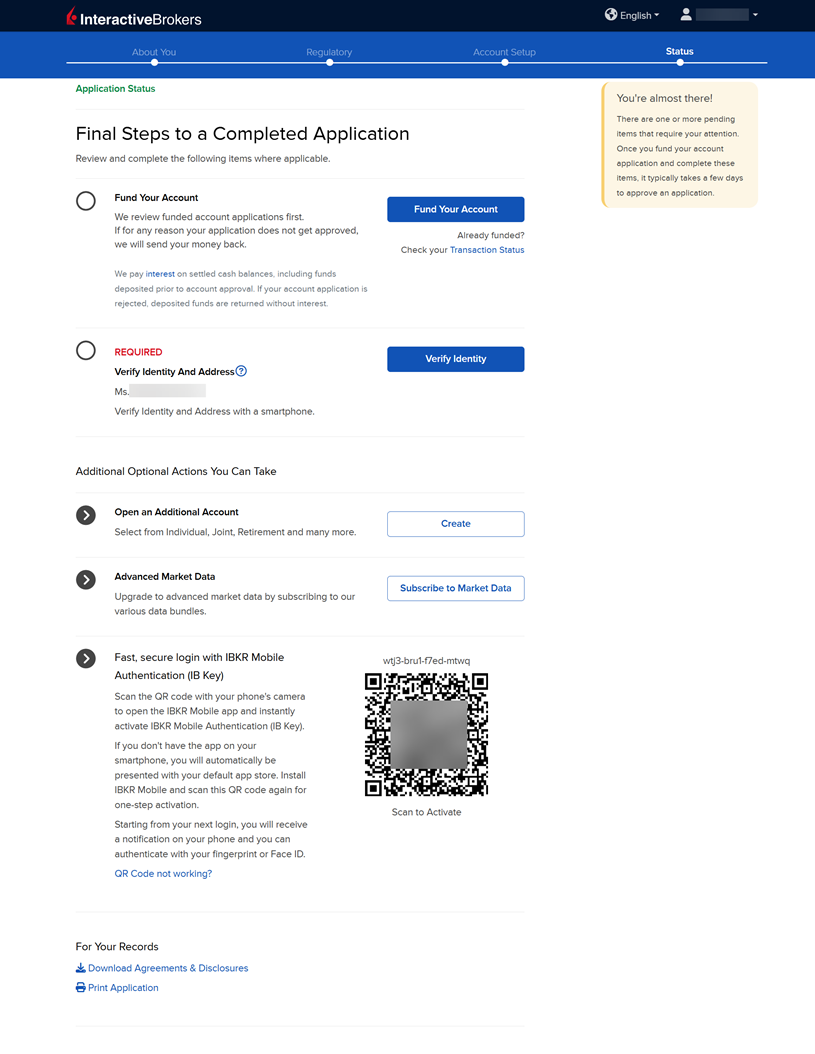 Finalizing the account opening application. 