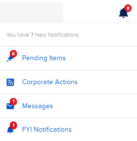 The pending items dropdown panel in Portal. 