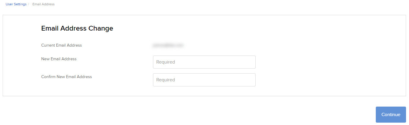 The email address change panel in Portal. 