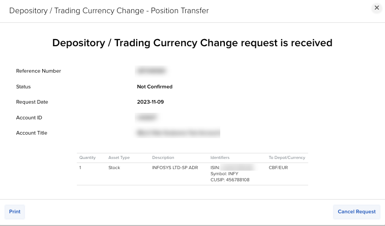 The depository switch cancelation request in portal. 