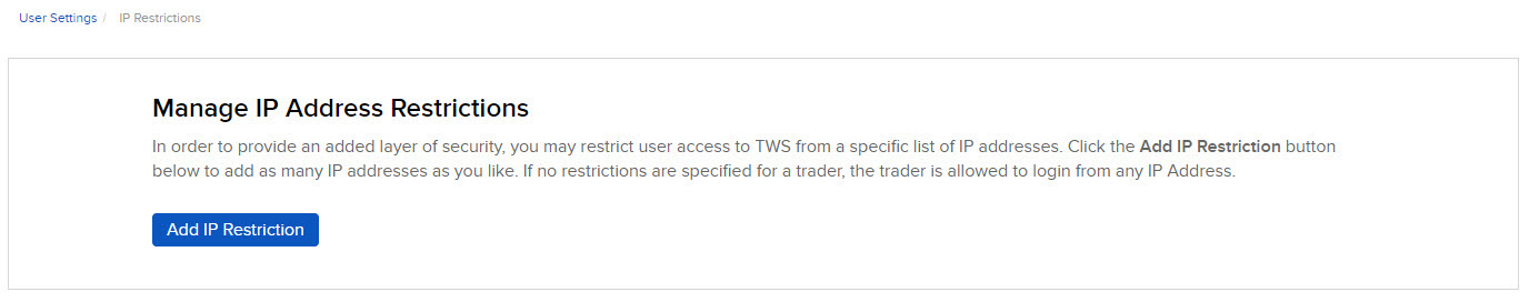 Image of the IP restrictions panel in Portal. 