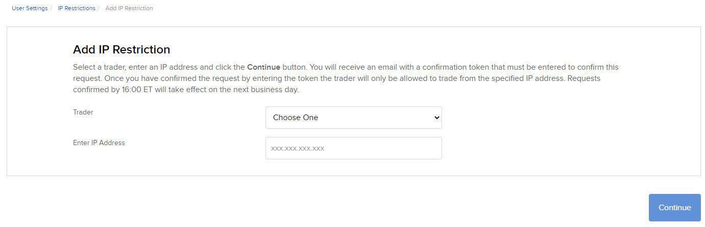 Image of the add IP restriction option in Portal. 