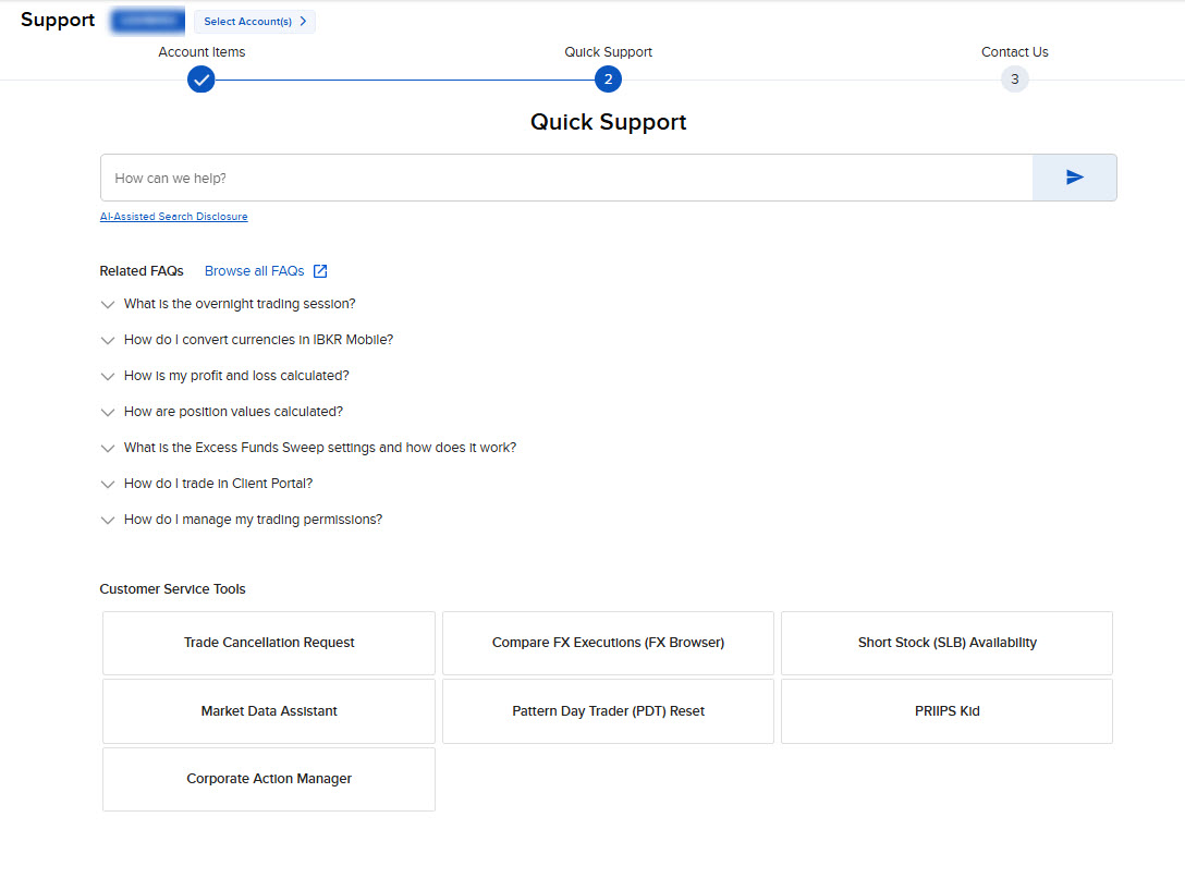 The quick support panel in portal. 