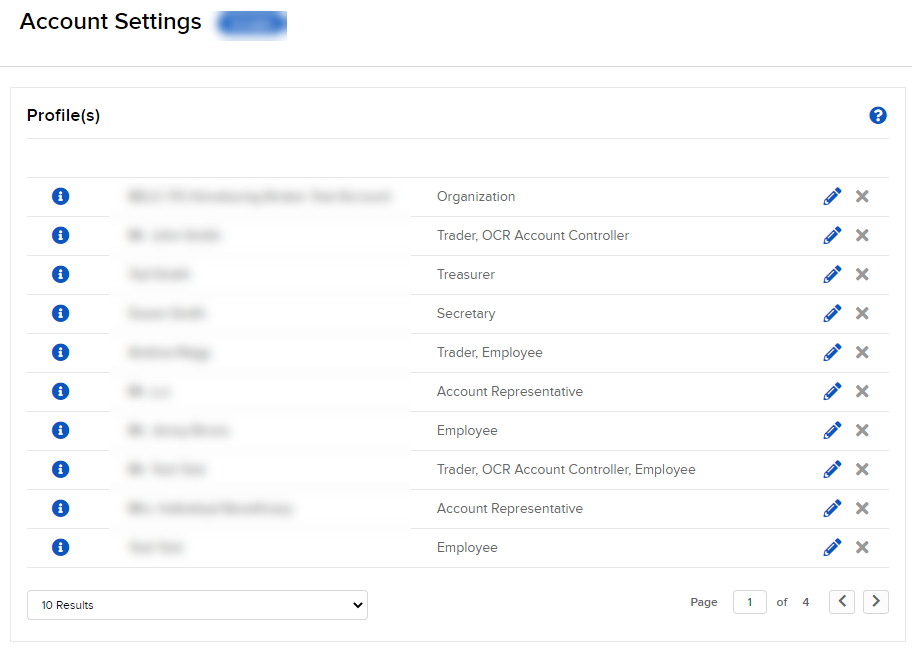 The profile information profiles panel in broker portal. 