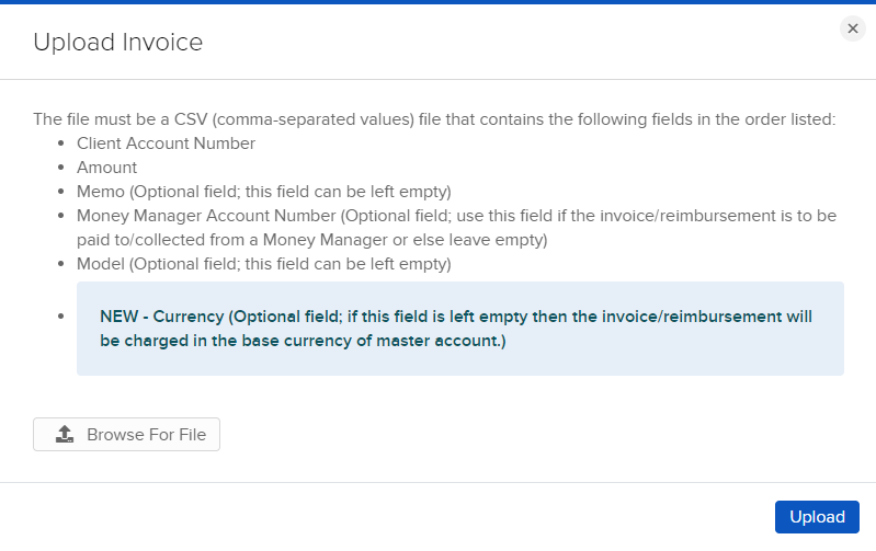 Image of the upload invoice panel in portal. 