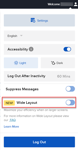 The wide layout option in portal. 