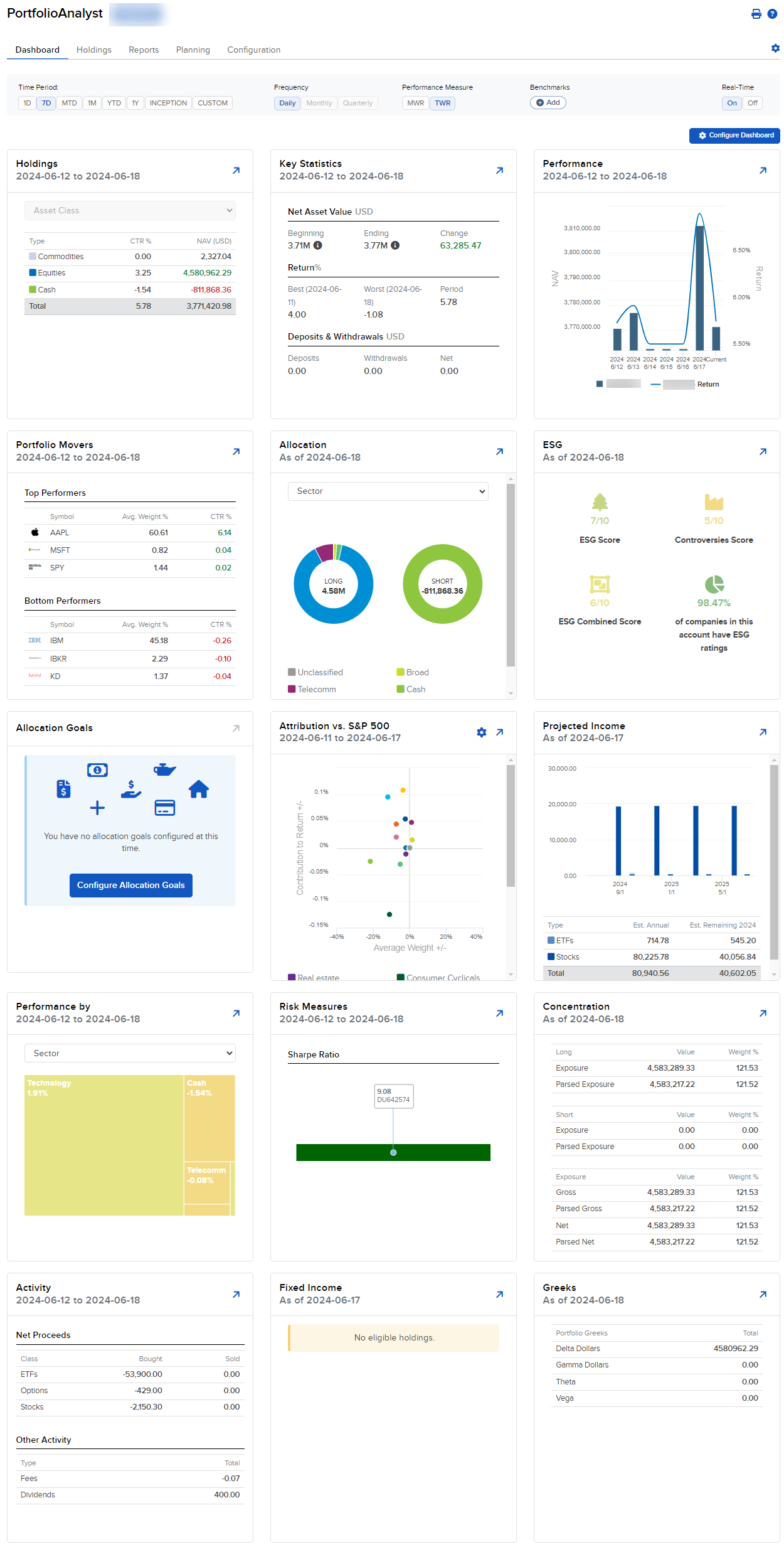 Image of the PortfolioAnalyst homescreen in portal. 