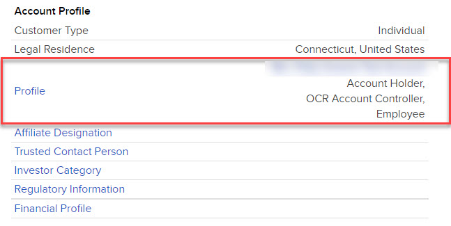 The account profile panel in client portal. 