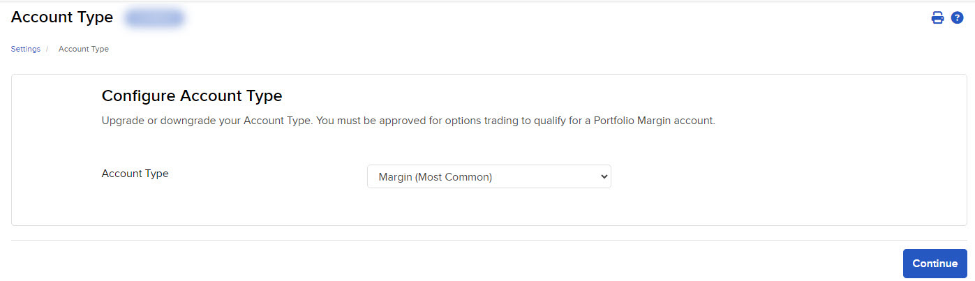 The account type panel in client portal. 
