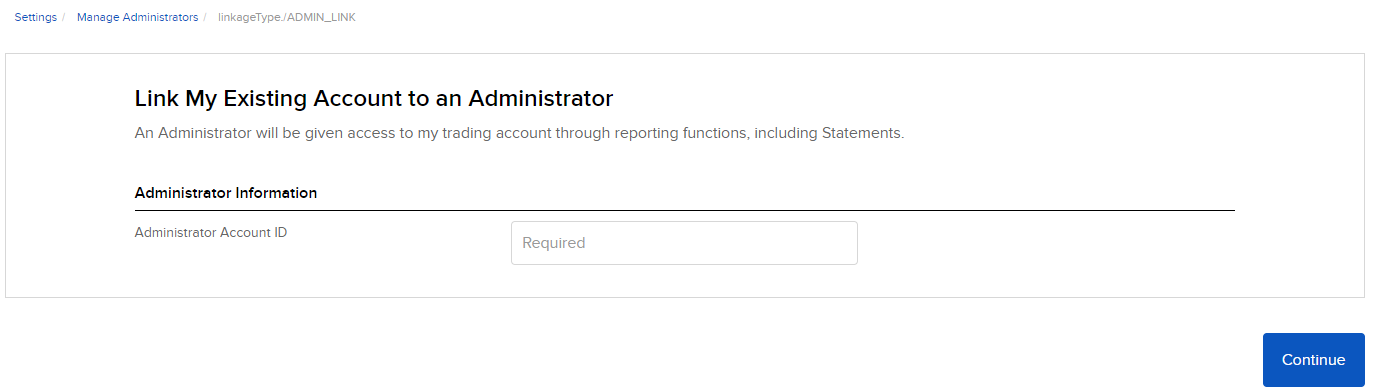 The link my existing account to an administrator panel in client portal. 