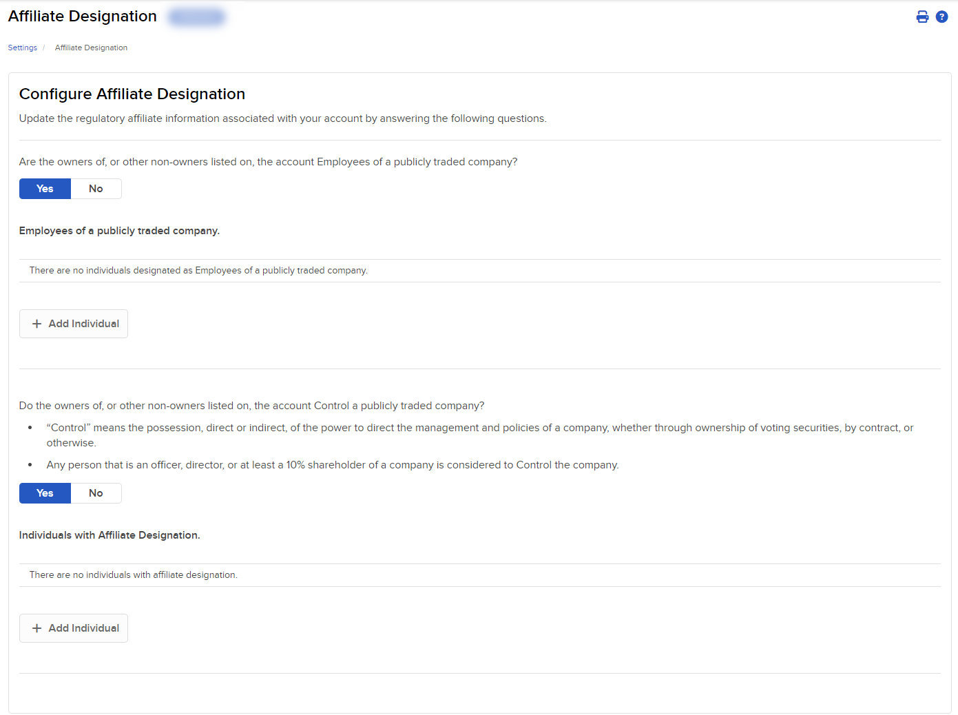The affiliate designation panel in client portal. 