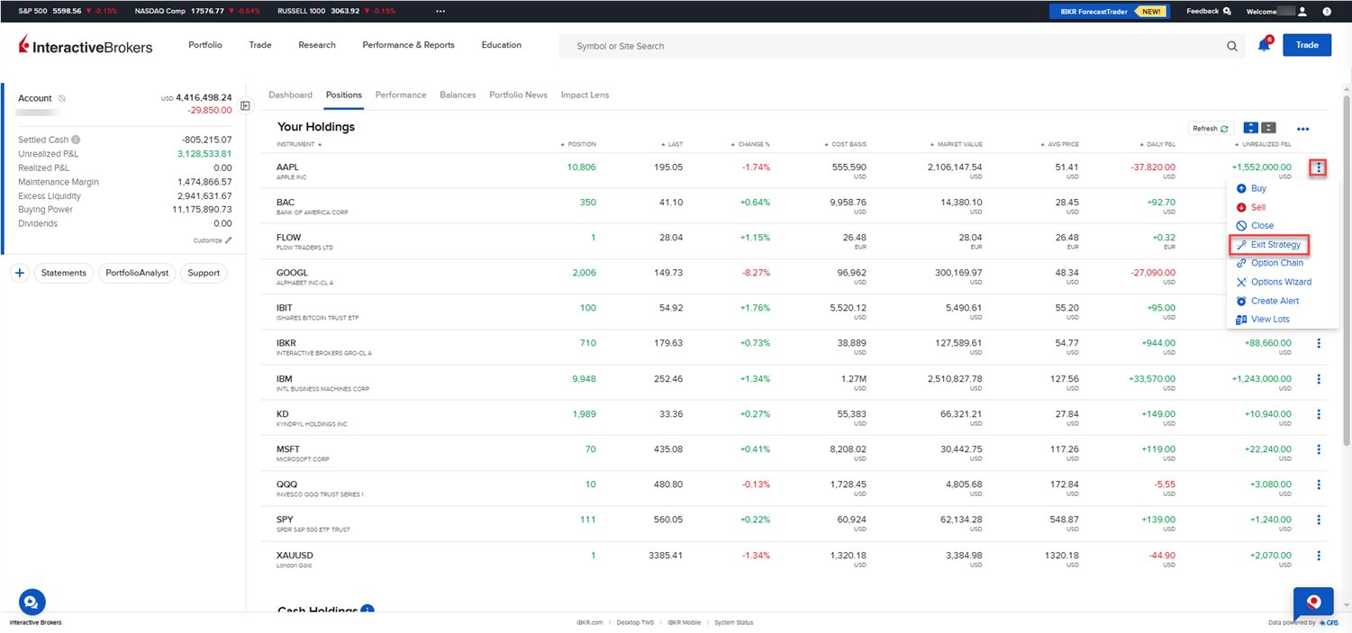The exit strategy menu in portal. 