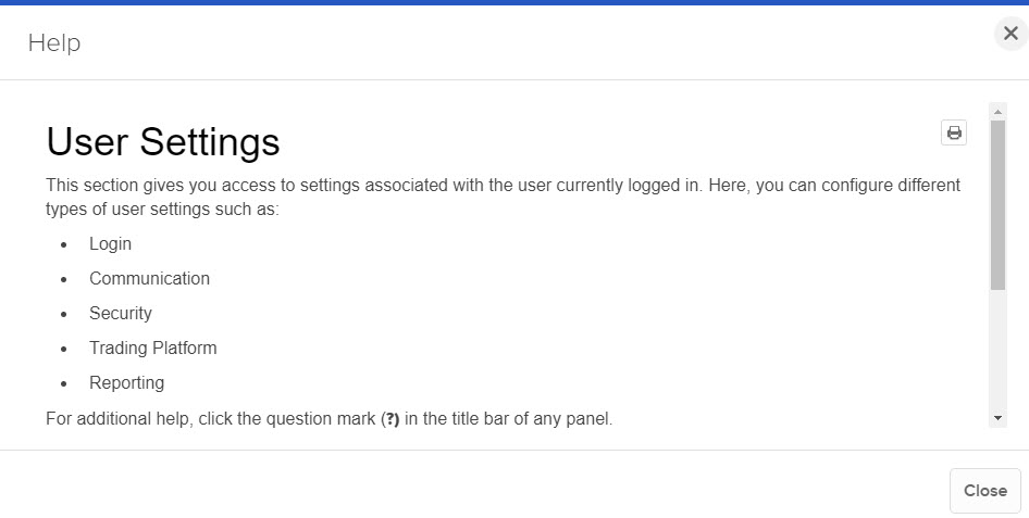 The contextual help screen 