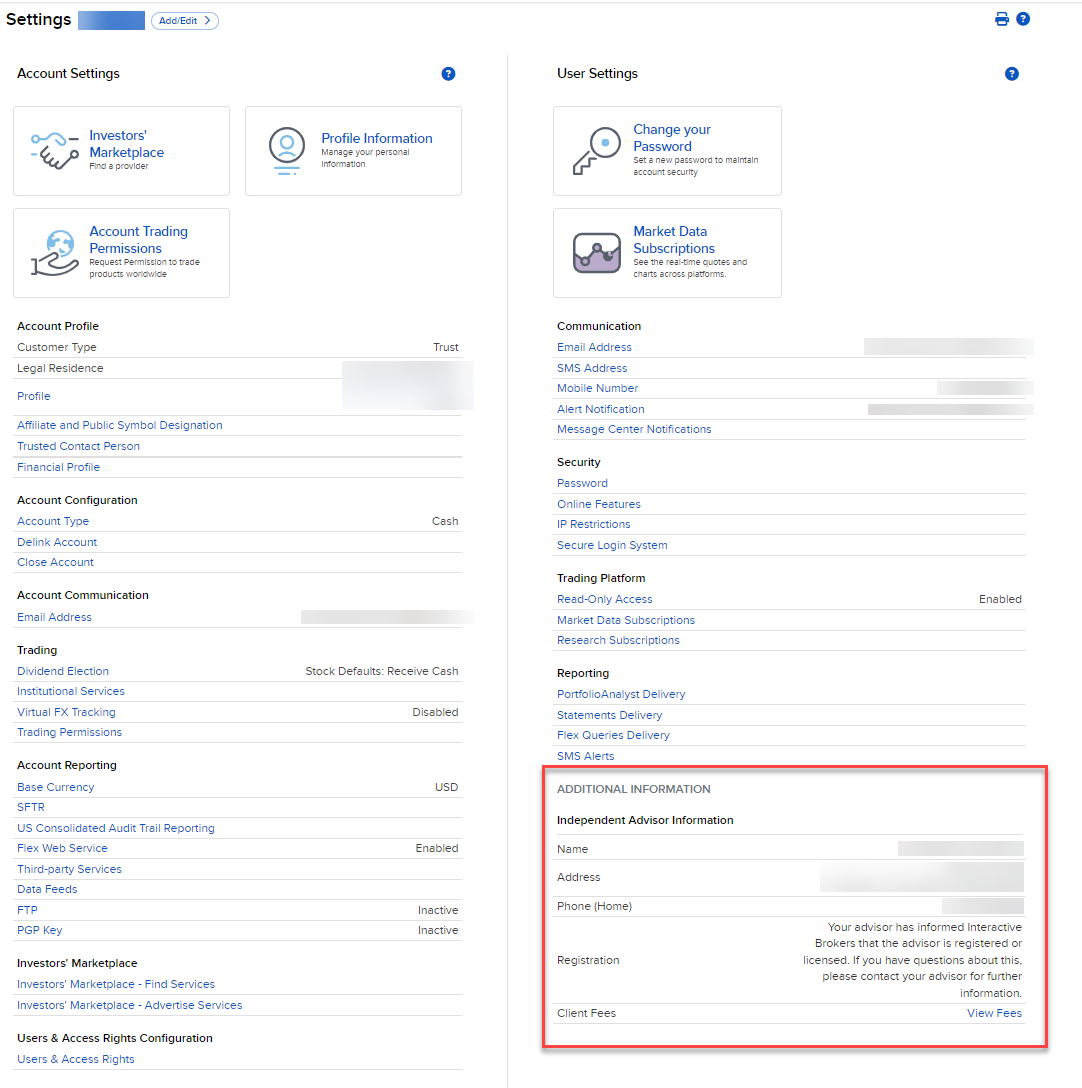 Image of the independent advisor information panel in Portal. 