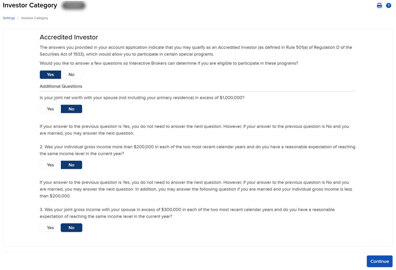 The investor category panel in client portal.