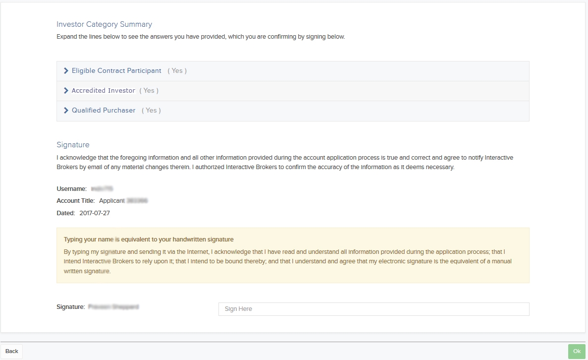 The investor category summary panel in client portal. 