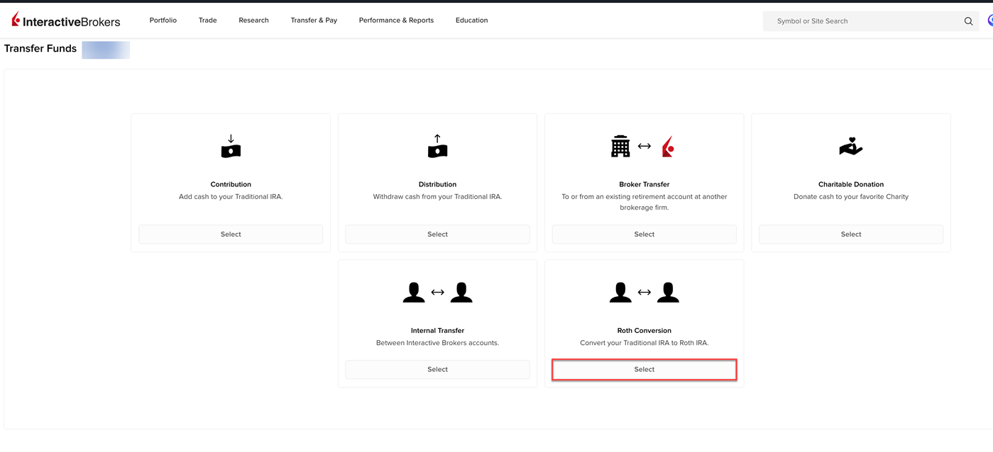 The Roth Conversion page in Portal
