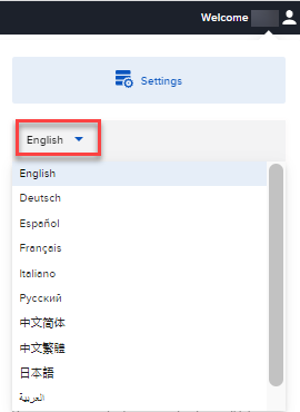 The portal language options available. 