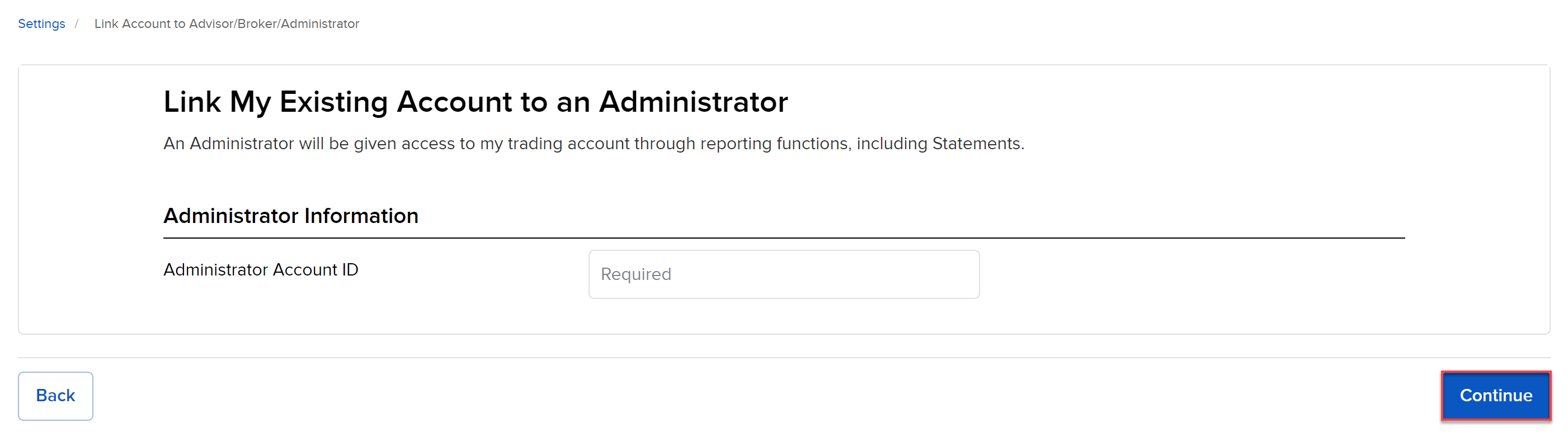 The administrator information panel in client portal. 