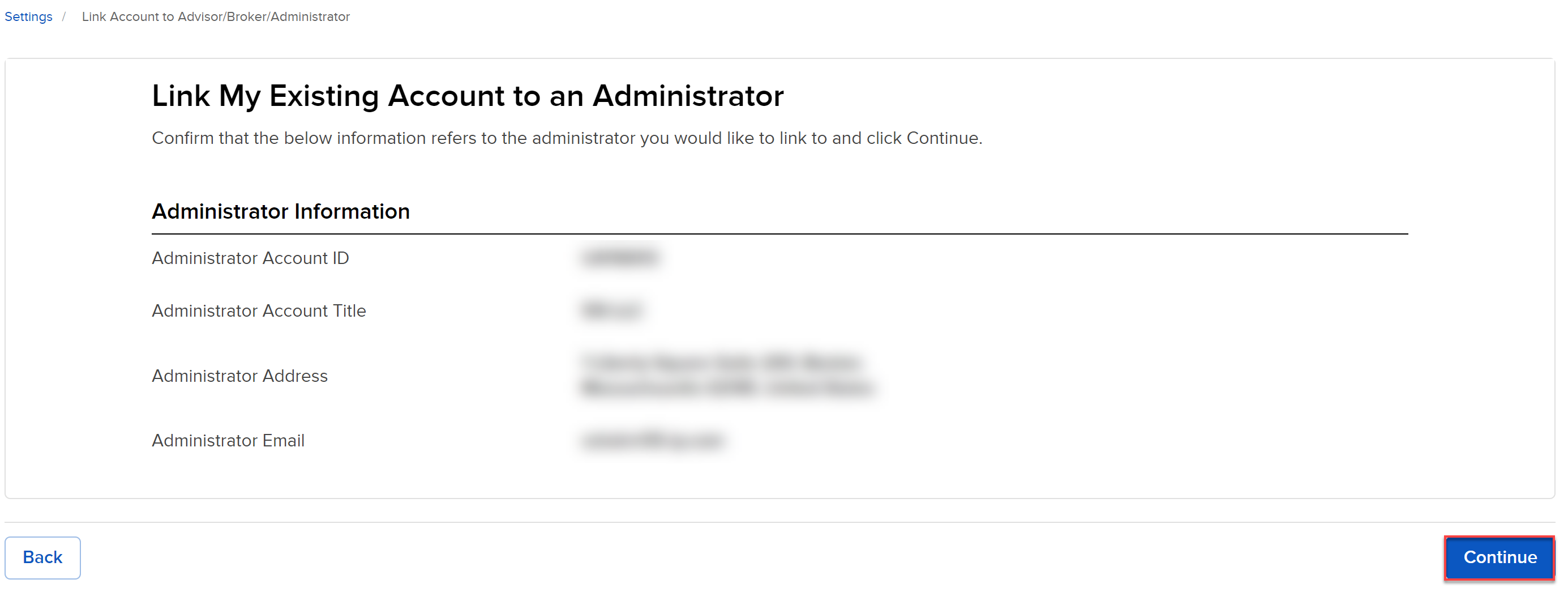 Reviewing the administrator information in client portal. 