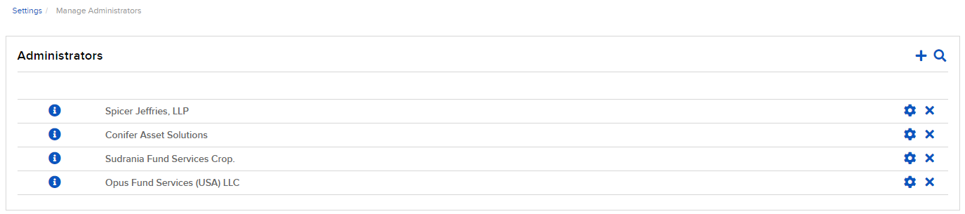 The manage administrators panel in client portal. 