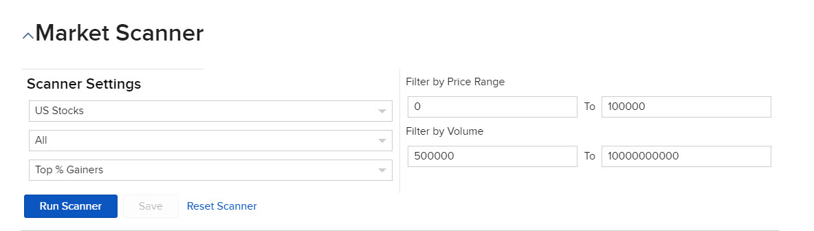 Image of the market scanner panel in Portal. 