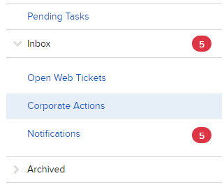 The corporate actions options in Portal. 