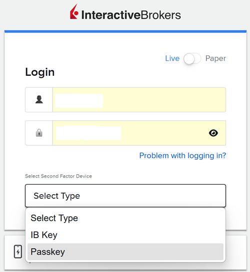 Select Passkey from Drop-Down Login in Portal