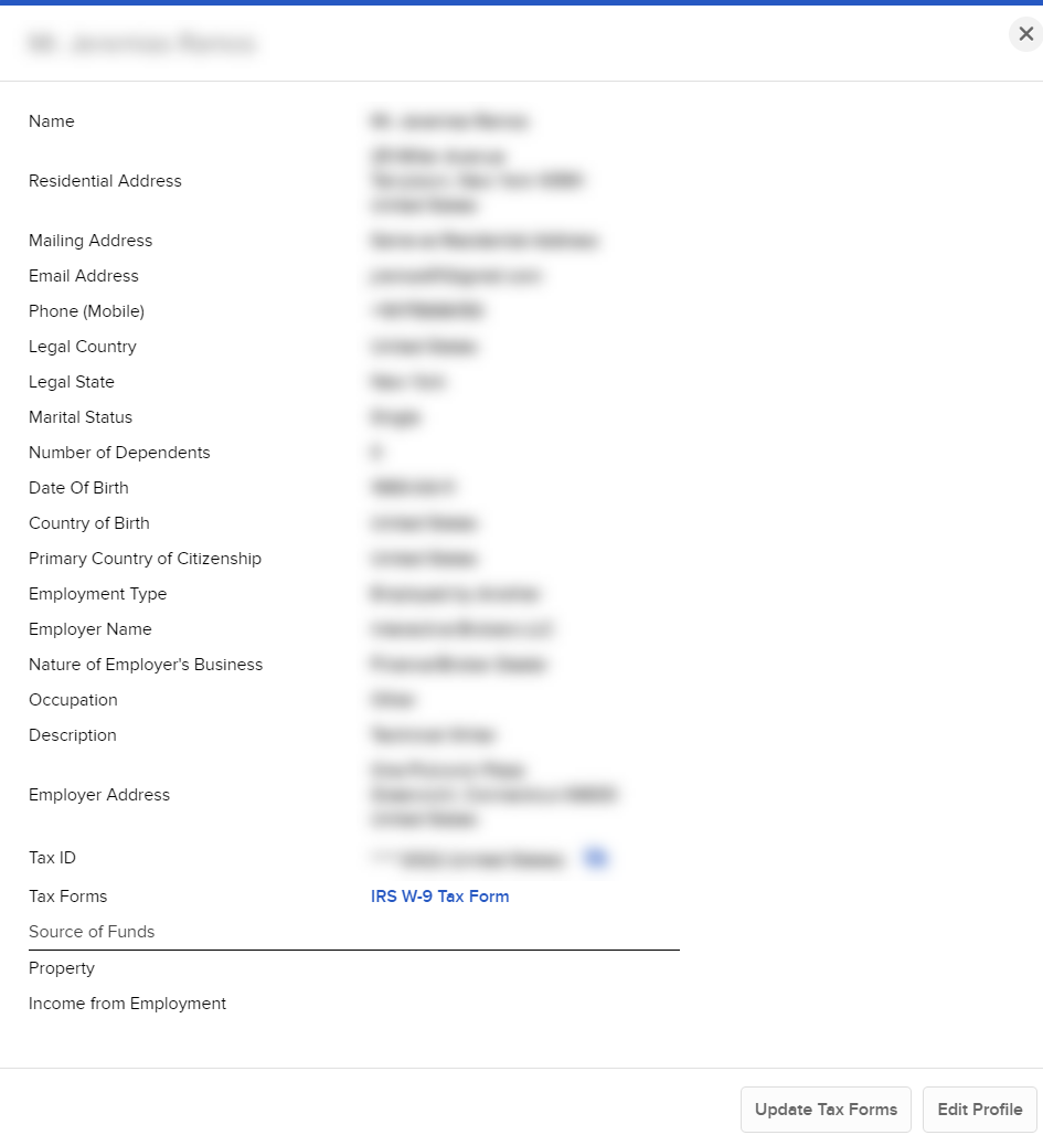 The profile information panel in client portal. 