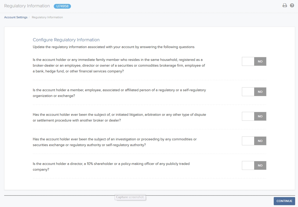 The regulatory information panel in client portal. 