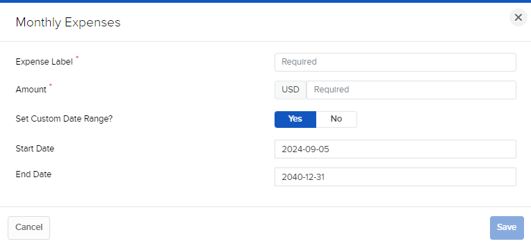 Image of the PortfolioAnalyst monthly expenses details panel. 