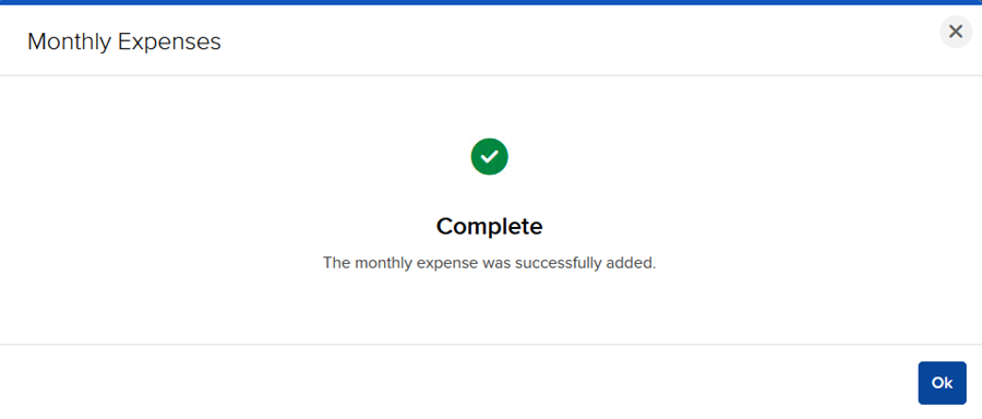 Image of the PortfolioAnalyst monthly expenses complete page. 
