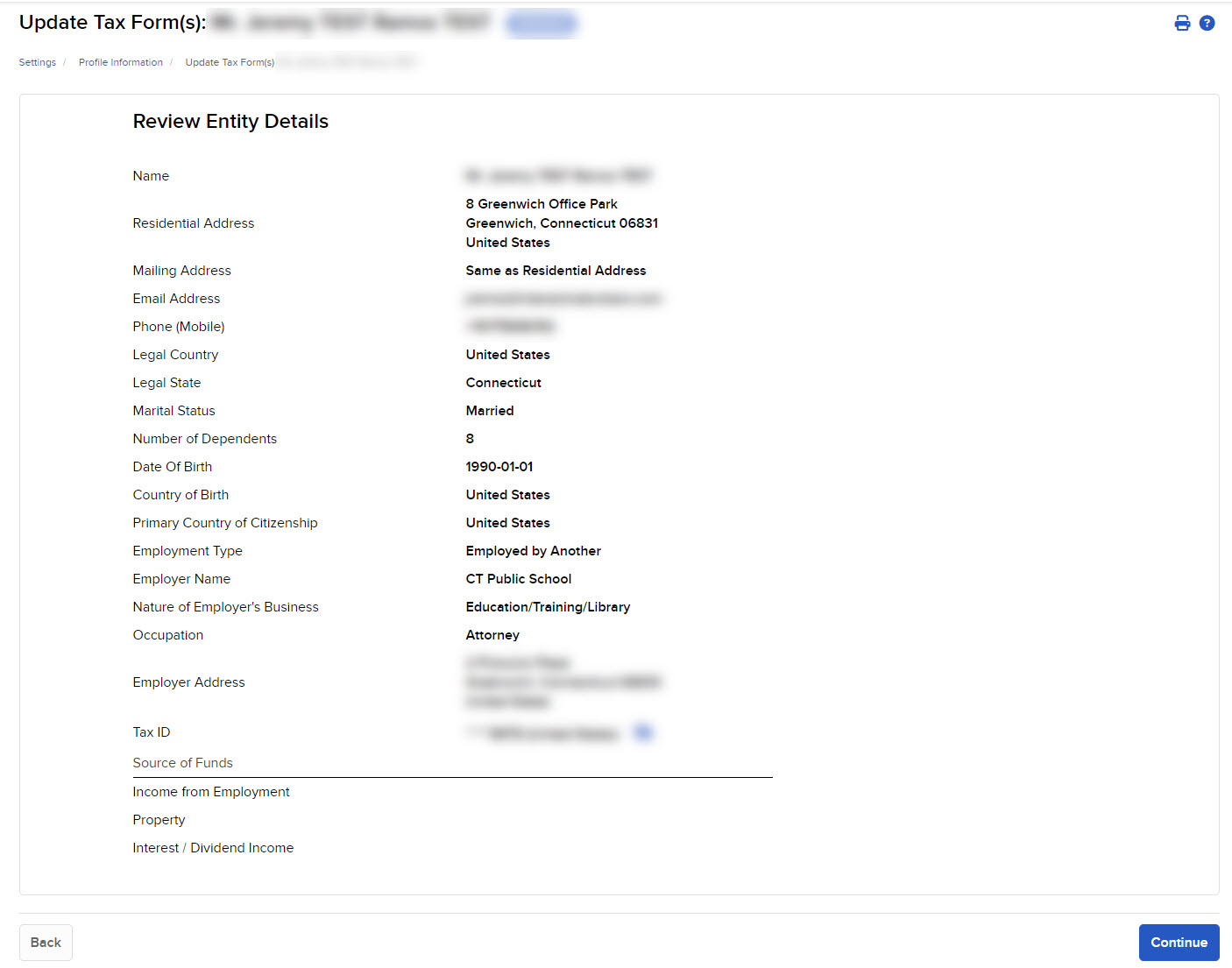 Image of the review entity details panel in client portal. 