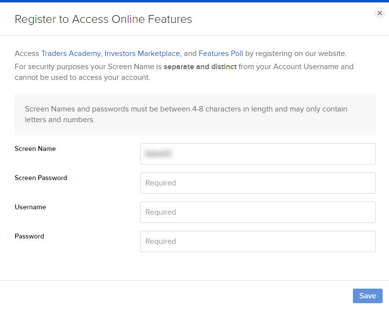 Image of the register to access online features panel in Portal. 