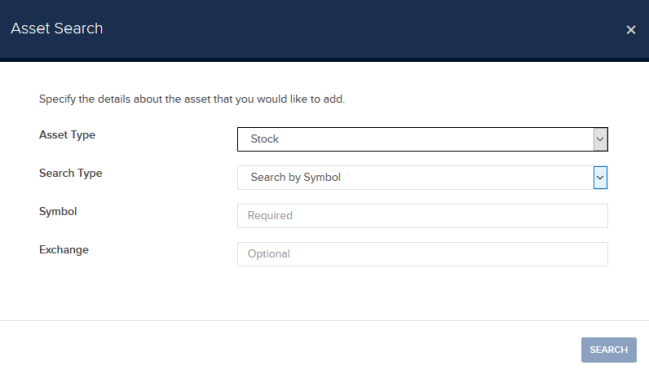 The asset search panel. 