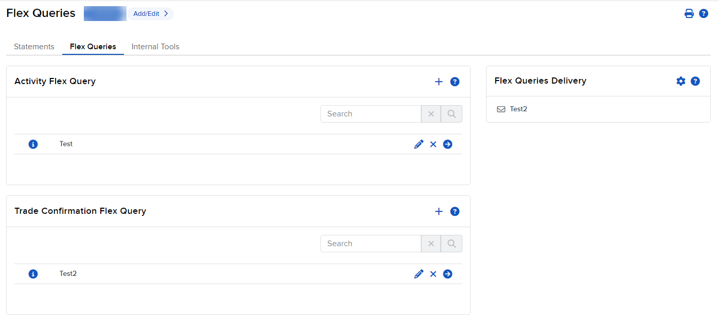 The flex queries panel 