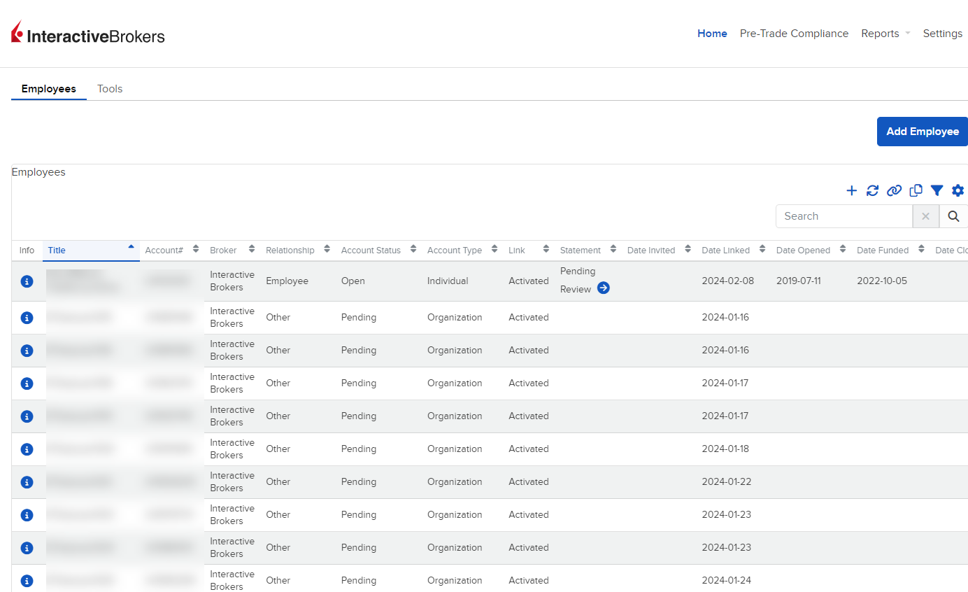 The compliance portal home page. 