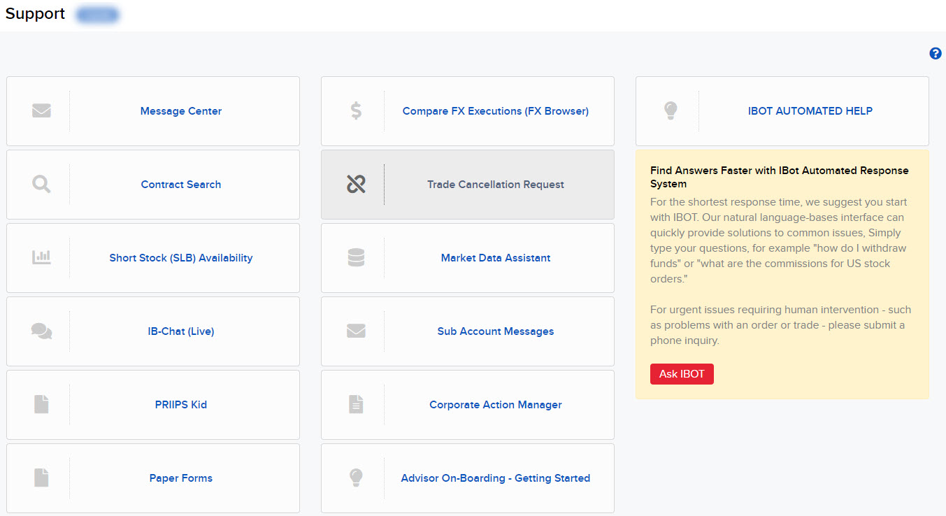 The support center page. 