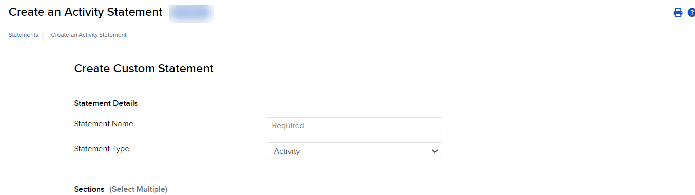 The create an activity custom statement panel. 