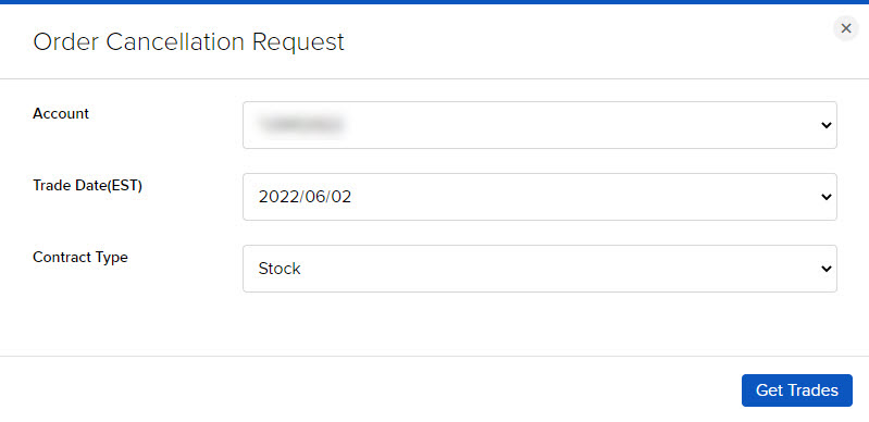 The order cancellation request panel 