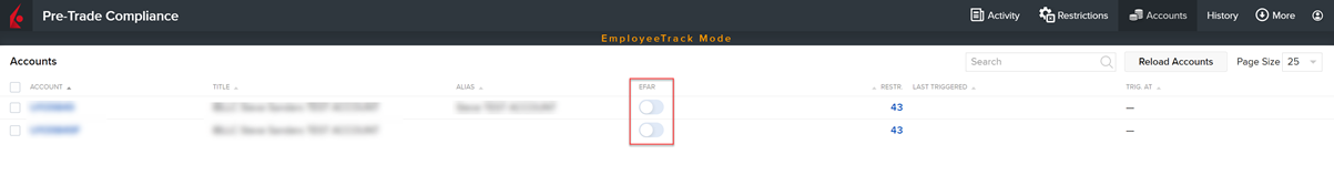 The pre-trade compliance exclude accounts panel. 