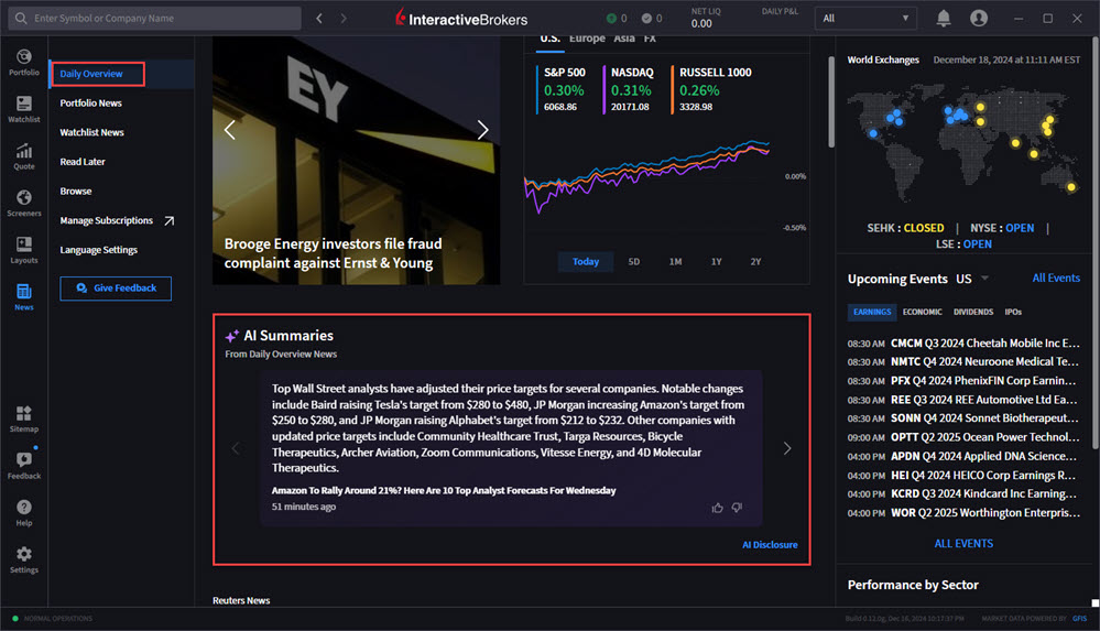 The daily overview AI summaries page. 