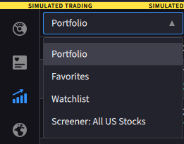 The portfolio drop-down menu