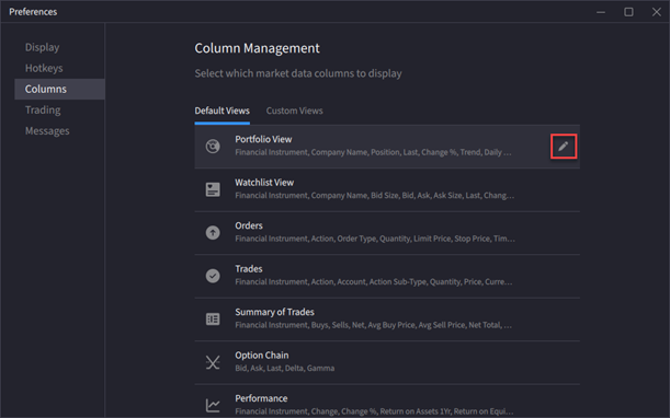 The columns management pencil icon. 