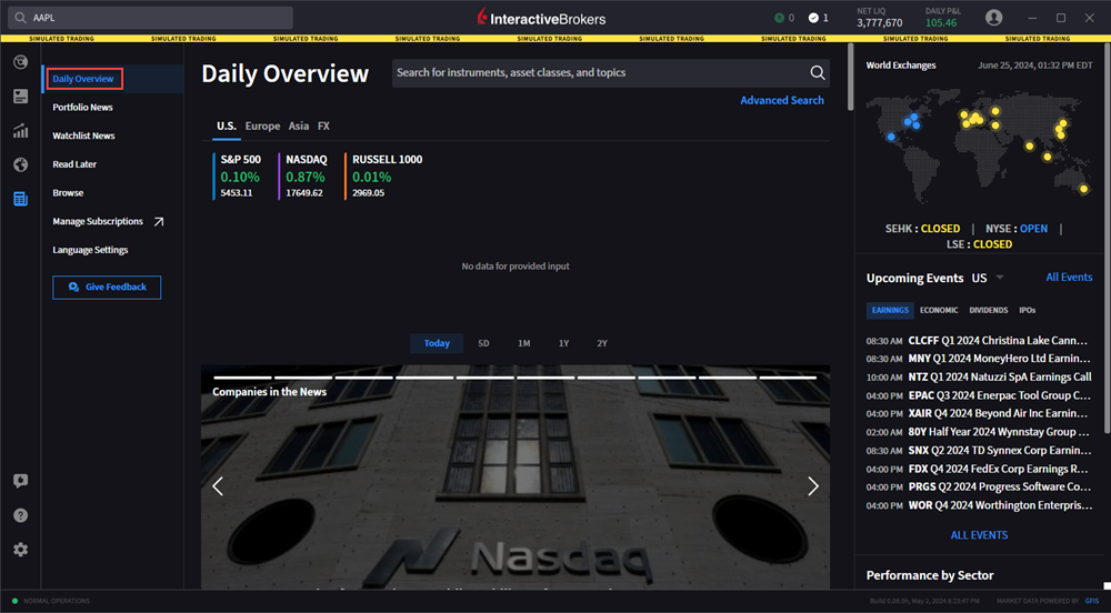 The daily overview tab. 